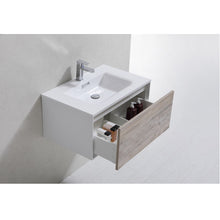 Load image into Gallery viewer, KUBEBATH Divario D30NW 30&quot; Single Wall Mount Bathroom Vanity in Nature Wood with White Acrylic Composite, Integrated Sink, Open Drawers