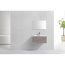 Load image into Gallery viewer, KUBEBATH Divario D30NW 30&quot; Single Wall Mount Bathroom Vanity in Nature Wood with White Acrylic Composite, Integrated Sink, Rendered Front View