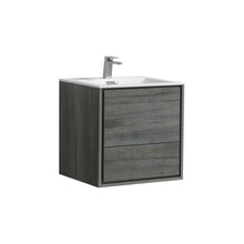 Load image into Gallery viewer, KUBEBATH De Lusso DL24-BE 24&quot; Single Wall Mount Bathroom Vanity in Ocean Gray with White Acrylic Composite, Integrated Sink, Angled View