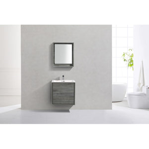 KUBEBATH De Lusso DL24-BE 24" Single Wall Mount Bathroom Vanity in Ocean Gray with White Acrylic Composite, Integrated Sink, Rendered Front View