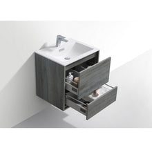 Load image into Gallery viewer, KUBEBATH De Lusso DL24-BE 24&quot; Single Wall Mount Bathroom Vanity in Ocean Gray with White Acrylic Composite, Integrated Sink, Open Drawers