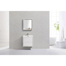Load image into Gallery viewer, KUBEBATH De Lusso DL24-GW 24&quot; Single Wall Mount Bathroom Vanity in High Glossy White with White Acrylic Composite, Integrated Sink, Rendered Front View