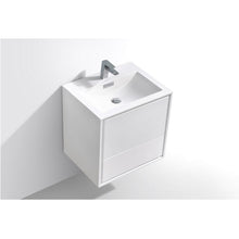 Load image into Gallery viewer, KUBEBATH De Lusso DL24-GW 24&quot; Single Wall Mount Bathroom Vanity in High Glossy White with White Acrylic Composite, Integrated Sink, Top Angled View