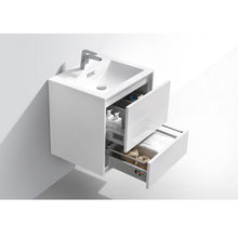 Load image into Gallery viewer, KUBEBATH De Lusso DL24-GW 24&quot; Single Wall Mount Bathroom Vanity in High Glossy White with White Acrylic Composite, Integrated Sink, Open Drawers