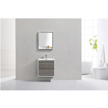 Load image into Gallery viewer, KUBEBATH De Lusso DL24-HGASH 24&quot; Single Wall Mount Bathroom Vanity in Ash Gray with White Acrylic Composite, Integrated Sink, Rendered Front View
