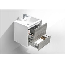 Load image into Gallery viewer, KUBEBATH De Lusso DL24-HGASH 24&quot; Single Wall Mount Bathroom Vanity in Ash Gray with White Acrylic Composite, Integrated Sink, Open Drawers