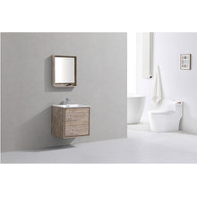 Load image into Gallery viewer, KUBEBATH De Lusso DL24-NW 24&quot; Single Wall Mount Bathroom Vanity in Nature Wood with White Acrylic Composite, Integrated Sink, Rendered Angled View