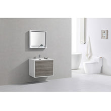 Load image into Gallery viewer, KUBEBATH De Lusso DL30-HGASH 30&quot; Single Wall Mount Bathroom Vanity in Ash Gray with White Acrylic Composite, Integrated Sink, Rendered Angled View
