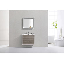 Load image into Gallery viewer, KUBEBATH De Lusso DL30-HGASH 30&quot; Single Wall Mount Bathroom Vanity in Ash Gray with White Acrylic Composite, Integrated Sink, Rendered Front View