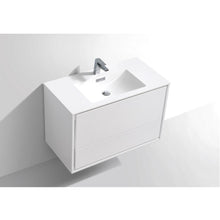 Load image into Gallery viewer, KUBEBATH De Lusso DL36-GW 36&quot; Single Wall Mount Bathroom Vanity in High Gloss White with White Acrylic Composite, Integrated Sink, Top Angled View