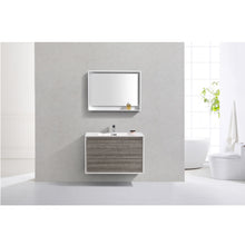 Load image into Gallery viewer, KUBEBATH De Lusso DL36-HGASH 36&quot; Single Wall Mount Bathroom Vanity in Ash Gray with White Acrylic Composite, Integrated Sink, Rendered Front View