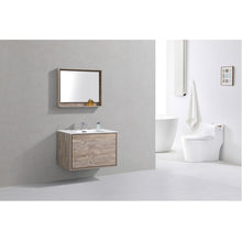 Load image into Gallery viewer, KUBEBATH De Lusso DL36-NW 36&quot; Single Wall Mount Bathroom Vanity in Nature Wood with White Acrylic Composite, Integrated Sink, Rendered Angled View