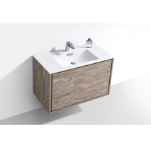 Load image into Gallery viewer, KUBEBATH De Lusso DL36-NW 36&quot; Single Wall Mount Bathroom Vanity in Nature Wood with White Acrylic Composite, Integrated Sink, Top Angled View