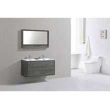 Load image into Gallery viewer, KUBEBATH De Lusso DL48D-BE 48&quot; Double Wall Mount Bathroom Vanity in Ocean Gray with White Acrylic Composite, Integrated Sinks, Rendered Angled View