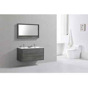 KUBEBATH De Lusso DL48D-BE 48" Double Wall Mount Bathroom Vanity in Ocean Gray with White Acrylic Composite, Integrated Sinks, Rendered Angled View