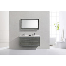Load image into Gallery viewer, KUBEBATH De Lusso DL48D-BE 48&quot; Double Wall Mount Bathroom Vanity in Ocean Gray with White Acrylic Composite, Integrated Sinks, Rendered Front View