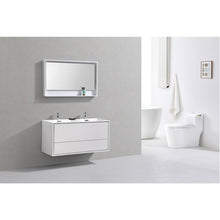 Load image into Gallery viewer, KUBEBATH De Lusso DL48D-GW 48&quot; Double Wall Mount Bathroom Vanity in High Gloss White with White Acrylic Composite, Integrated Sinks, Rendered Angled View