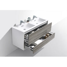 Load image into Gallery viewer, KUBEBATH De Lusso DL48D-HGASH 48&quot; Double Wall Mount Bathroom Vanity in Ash Gray with White Acrylic Composite, Integrated Sinks, Open Drawers