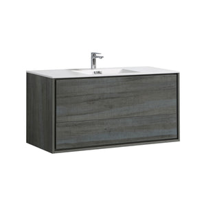 KUBEBATH De Lusso DL48S-BE 48" Single Wall Mount Bathroom Vanity in Ocean Gray with White Acrylic Composite, Integrated Sink, Angled View
