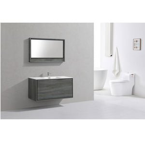 KUBEBATH De Lusso DL48S-BE 48" Single Wall Mount Bathroom Vanity in Ocean Gray with White Acrylic Composite, Integrated Sink, Rendered Angled View