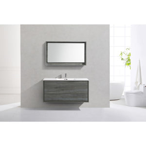 KUBEBATH De Lusso DL48S-BE 48" Single Wall Mount Bathroom Vanity in Ocean Gray with White Acrylic Composite, Integrated Sink, Rendered Front View