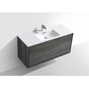 KUBEBATH De Lusso DL48S-BE 48" Single Wall Mount Bathroom Vanity in Ocean Gray with White Acrylic Composite, Integrated Sink, Top Angled View