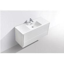 Load image into Gallery viewer, KUBEBATH De Lusso DL48S-GW 48&quot; Single Wall Mount Bathroom Vanity in High Gloss White with White Acrylic Composite, Integrated Sink, Top Angled View
