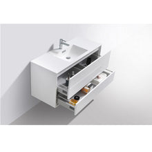 Load image into Gallery viewer, KUBEBATH De Lusso DL48S-GW 48&quot; Single Wall Mount Bathroom Vanity in High Gloss White with White Acrylic Composite, Integrated Sink, Open Drawers