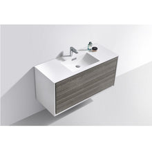 Load image into Gallery viewer, KUBEBATH De Lusso DL48S-HGASH 48&quot; Single Wall Mount Bathroom Vanity in Ash Gray with White Acrylic Composite, Integrated Sink, Top Angled View