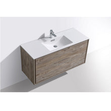Load image into Gallery viewer, KUBEBATH De Lusso DL48S-NW 48&quot; Single Wall Mount Bathroom Vanity in Nature Wood with White Acrylic Composite, Integrated Sink, Top Angled View