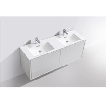 Load image into Gallery viewer, KUBEBATH De Lusso DL60D-GW 60&quot; Double Wall Mount Bathroom Vanity in High Gloss White with White Acrylic Composite, Integrated Sinks, Top Angled View