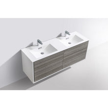 Load image into Gallery viewer, KUBEBATH De Lusso DL60D-HGASH 60&quot; Double Wall Mount Bathroom Vanity in Ash Gray with White Acrylic Composite, Integrated Sinks, Top Angled View