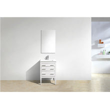 Load image into Gallery viewer, KUBEBATH Eiffel E24-GW 24&quot; Single Bathroom Vanity in High Gloss White with White Quartz, Rectangle Sink, Rendered Front View