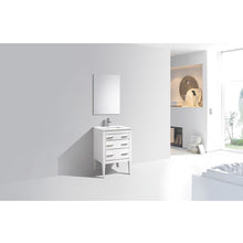 Load image into Gallery viewer, KUBEBATH Eiffel E24-GW 24&quot; Single Bathroom Vanity in High Gloss White with White Quartz, Rectangle Sink, Rendered Angled View