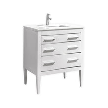 Load image into Gallery viewer, KUBEBATH Eiffel E30-GW 30&quot; Single Bathroom Vanity in High Gloss White with White Quartz, Rectangle Sink, Front View