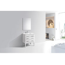 Load image into Gallery viewer, KUBEBATH Eiffel E30-GW 30&quot; Single Bathroom Vanity in High Gloss White with White Quartz, Rectangle Sink, Rendered Angled View