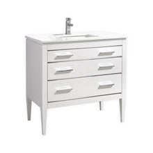 Load image into Gallery viewer, KUBEBATH Eiffel E36-GW 36&quot; Single Bathroom Vanity in High Gloss White with White Quartz, Rectangle Sink, Angled View
