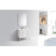Load image into Gallery viewer, KUBEBATH Eiffel E36-GW 36&quot; Single Bathroom Vanity in High Gloss White with White Quartz, Rectangle Sink, Rendered Angled View