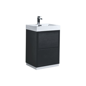 KUBEBATH Bliss FMB24-BK 24" Single Bathroom Vanity in Black with White Acrylic Composite, Integrated Sink, Angled View