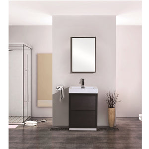 KUBEBATH Bliss FMB24-BK 24" Single Bathroom Vanity in Black with White Acrylic Composite, Integrated Sink, Rendered Front View