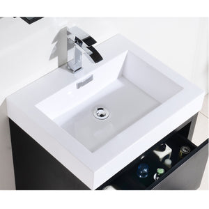 KUBEBATH Bliss FMB24-BK 24" Single Bathroom Vanity in Black with White Acrylic Composite, Integrated Sink, Countertop Closeup