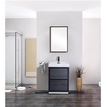 Load image into Gallery viewer, KUBEBATH Bliss FMB24-GO 24&quot; Single Bathroom Vanity in Black with Gray Oak Acrylic Composite, Integrated Sink, Rendered Front View