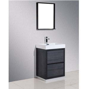 KUBEBATH Bliss FMB24-GO 24" Single Bathroom Vanity in Black with Gray Oak Acrylic Composite, Integrated Sink, Rendered Angled View