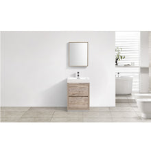 Load image into Gallery viewer, KUBEBATH Bliss FMB24-NW 24&quot; Single Bathroom Vanity in Black with Nature Wood Acrylic Composite, Integrated Sink, Rendered Front View