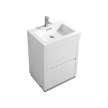 Load image into Gallery viewer, KUBEBATH Bliss FMB24-GW 24&quot; Single Bathroom Vanity in High Gloss White with White Acrylic Composite, Integrated Sink, Angled View