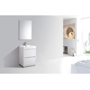KUBEBATH Bliss FMB24-GW 24" Single Bathroom Vanity in High Gloss White with White Acrylic Composite, Integrated Sink, Rendered Angled View