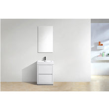 Load image into Gallery viewer, KUBEBATH Bliss FMB24-GW 24&quot; Single Bathroom Vanity in High Gloss White with White Acrylic Composite, Integrated Sink, Rendered Front View