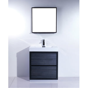 KUBEBATH Bliss FMB30-GO 30" Single Bathroom Vanity in Gray Oak with White Acrylic Composite, Integrated Sin, Rendered Front View