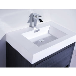 KUBEBATH Bliss FMB30-GO 30" Single Bathroom Vanity in Gray Oak with White Acrylic Composite, Integrated Sin, Countertop Closeup