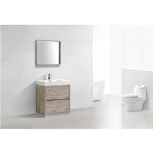 Load image into Gallery viewer, KUBEBATH Bliss FMB30-NW 30&quot; Single Bathroom Vanity in Nature Wood with White Acrylic Composite, Integrated Sink, Rendered Angled View